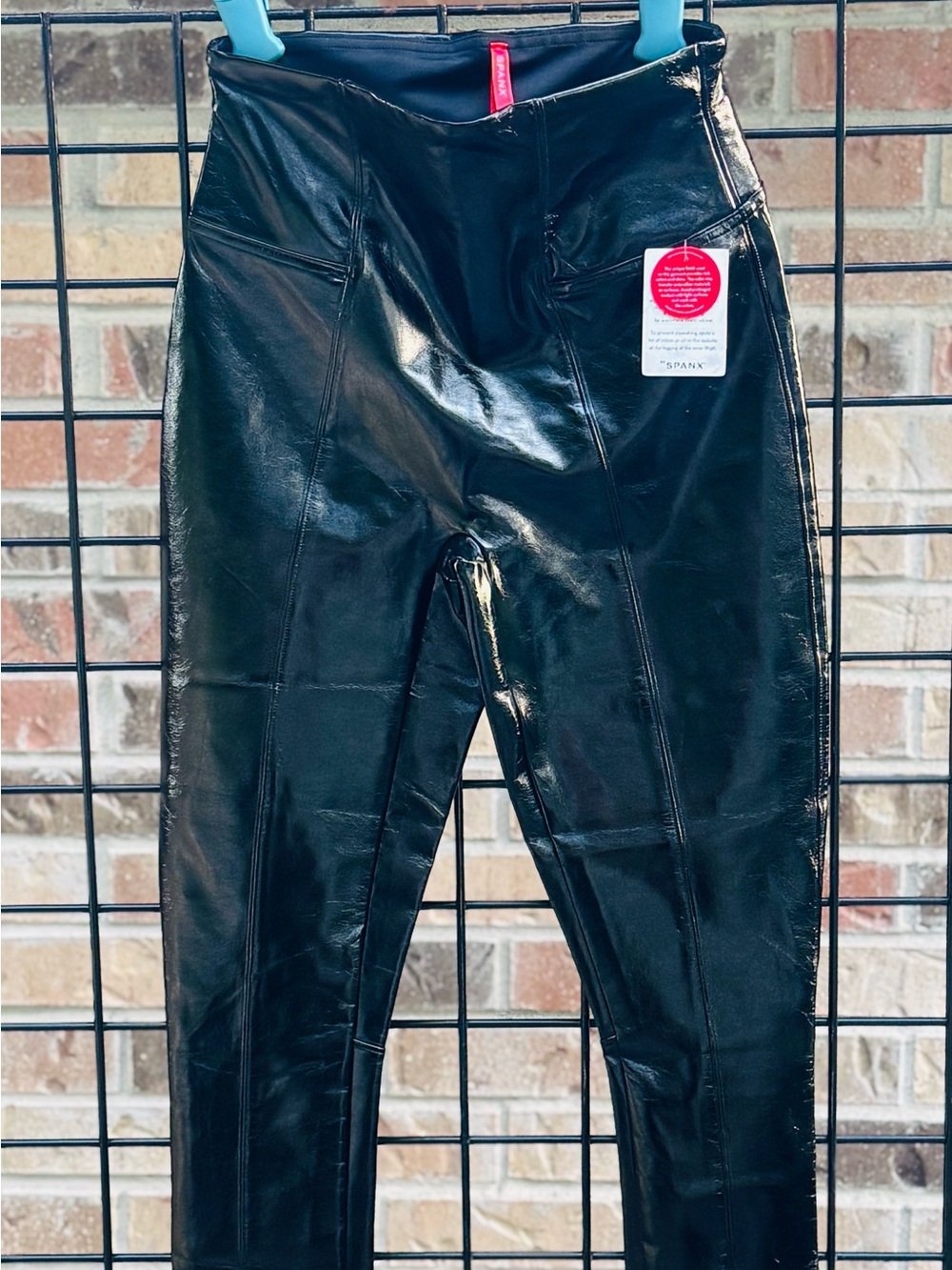 NWT SPANX Black Shiny Faux-Leather Petite Leggings